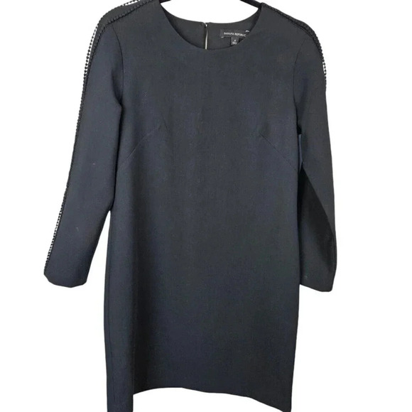 Banana Republic Black Long Sleeve Pom-Pom Shift‎ Dress Size 4 - Picture 1 of 12